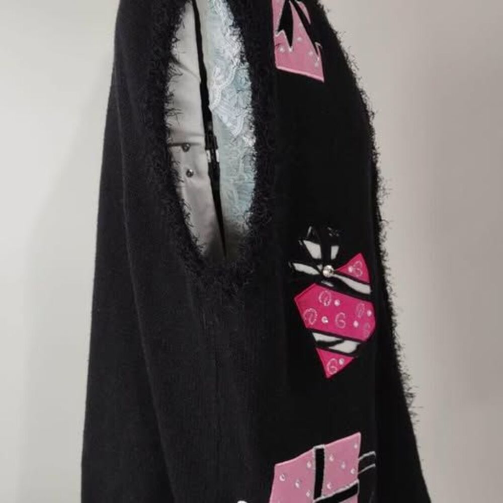 2X Mandal Bay Vintage Sweater Vest Cardigan Black Gift Full Zip 25”pit-pit C5276 - Picture 3 of 7